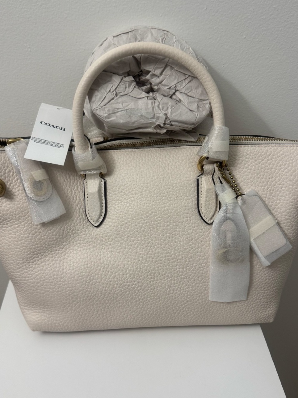 COACH Cara Soft Pebble Leather Crossbody Satchel Chalk NEW - Picture 4 of 12